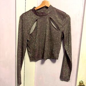 NWOT Divided Purple Sparkle Mock Neck Cropped Top | Size L (Runs Small)